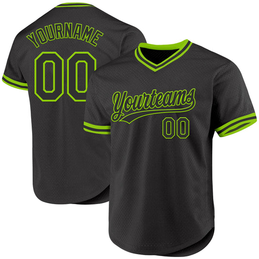 Custom Black Neon Green Authentic Throwback Baseball Jersey - Main View
