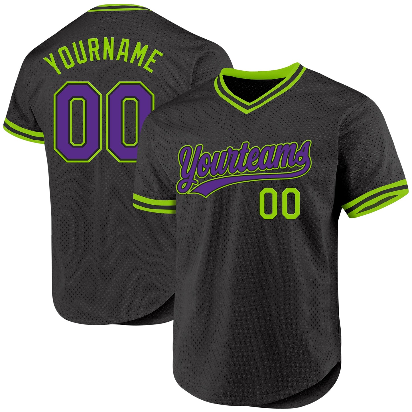 Custom Black Purple-Neon Green Authentic Throwback Baseball Jersey - Main View
