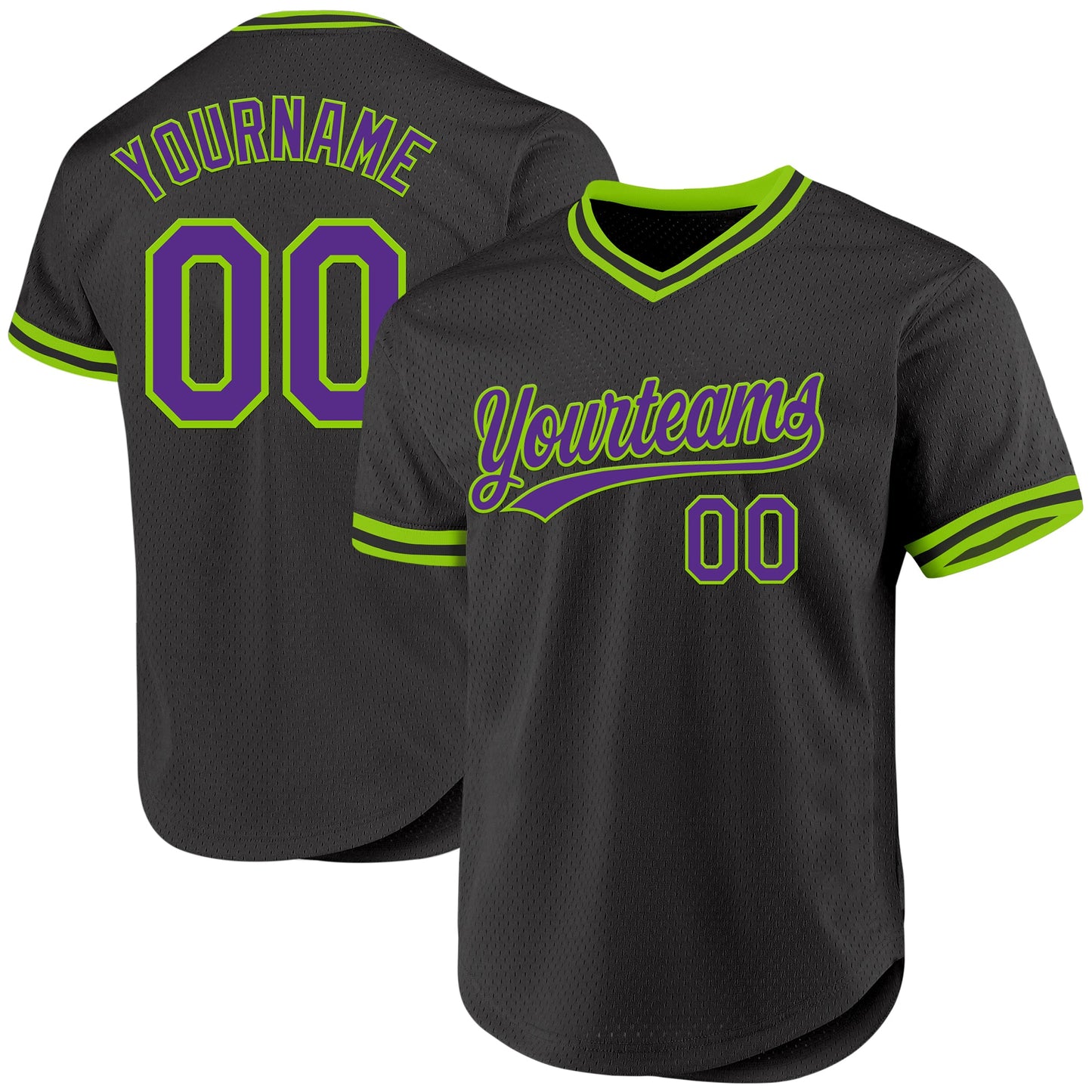 Custom Black Purple-Neon Green Authentic Throwback Baseball Jersey - Main View