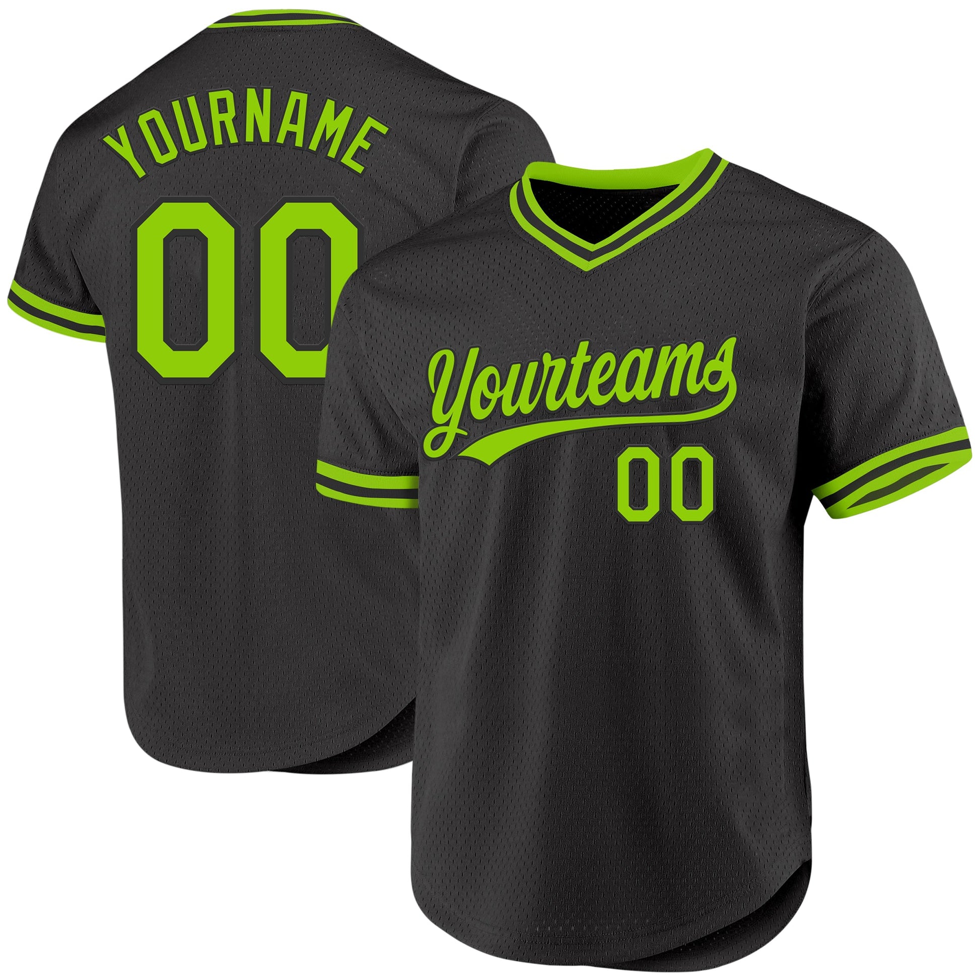 Custom Black Neon Green Authentic Throwback Baseball Jersey - Main View