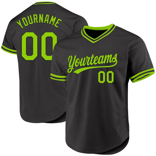 Custom Black Neon Green Authentic Throwback Baseball Jersey - Main View
