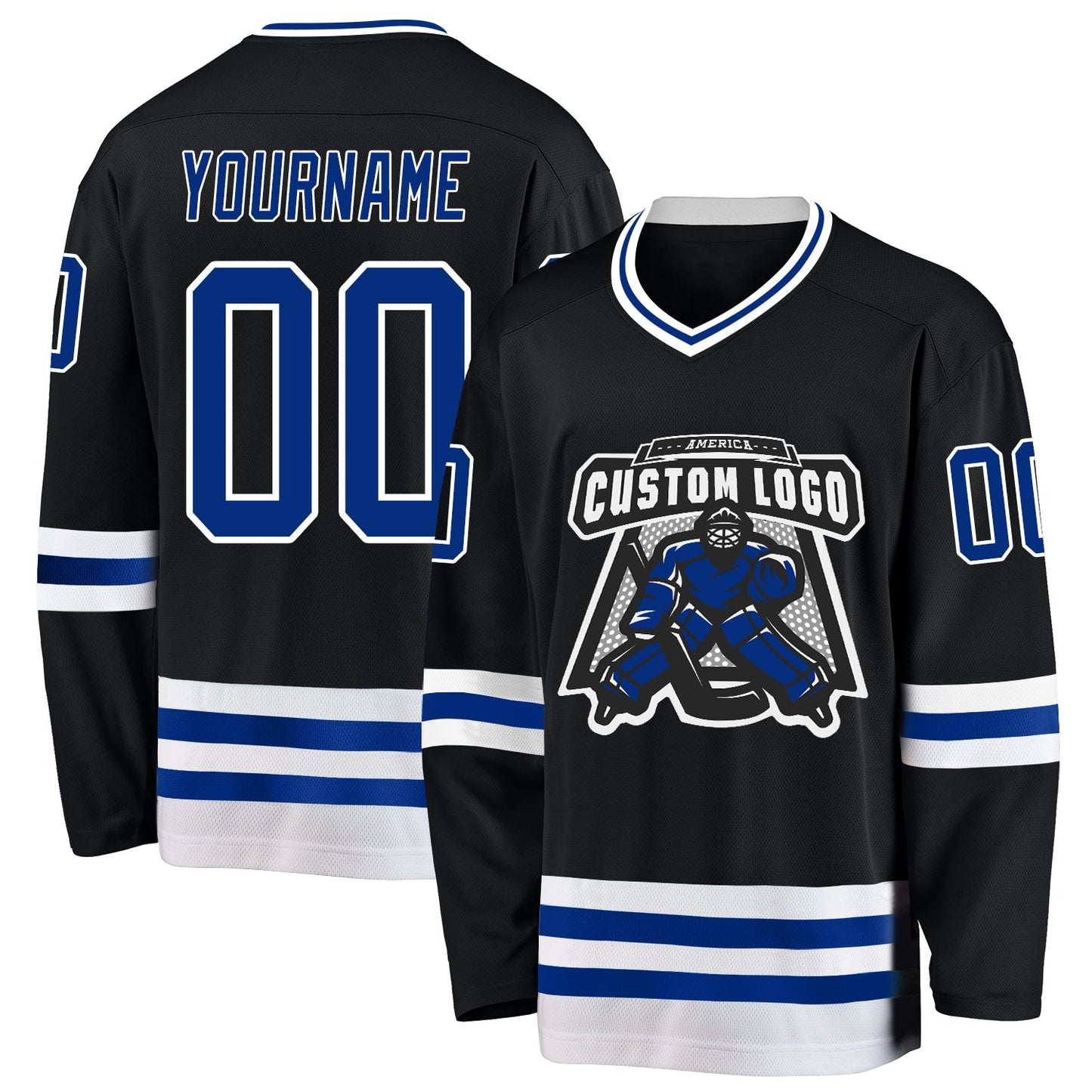 Custom Black Royal-White Hockey Jersey view 2