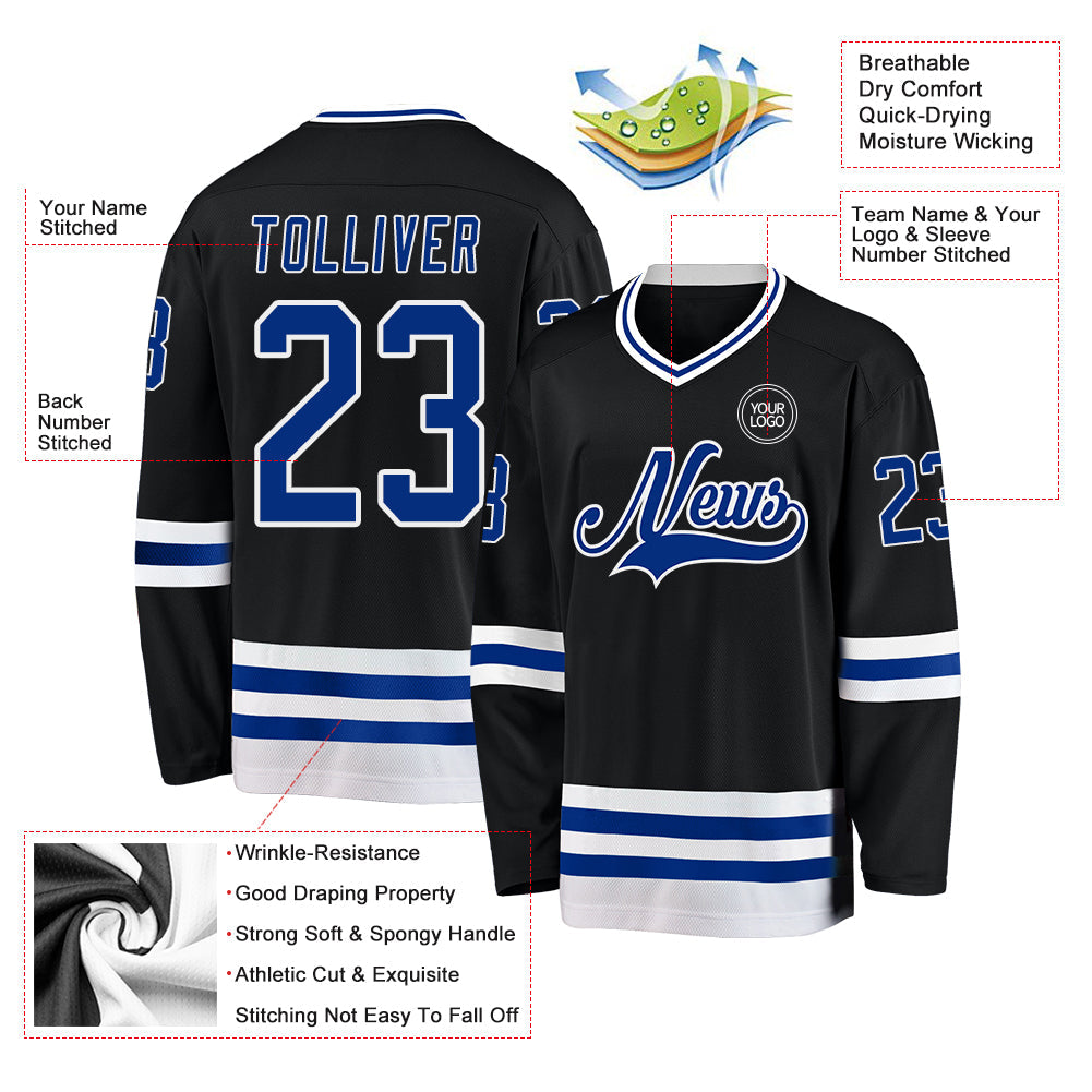 Custom Black Royal-White Hockey Jersey view 3