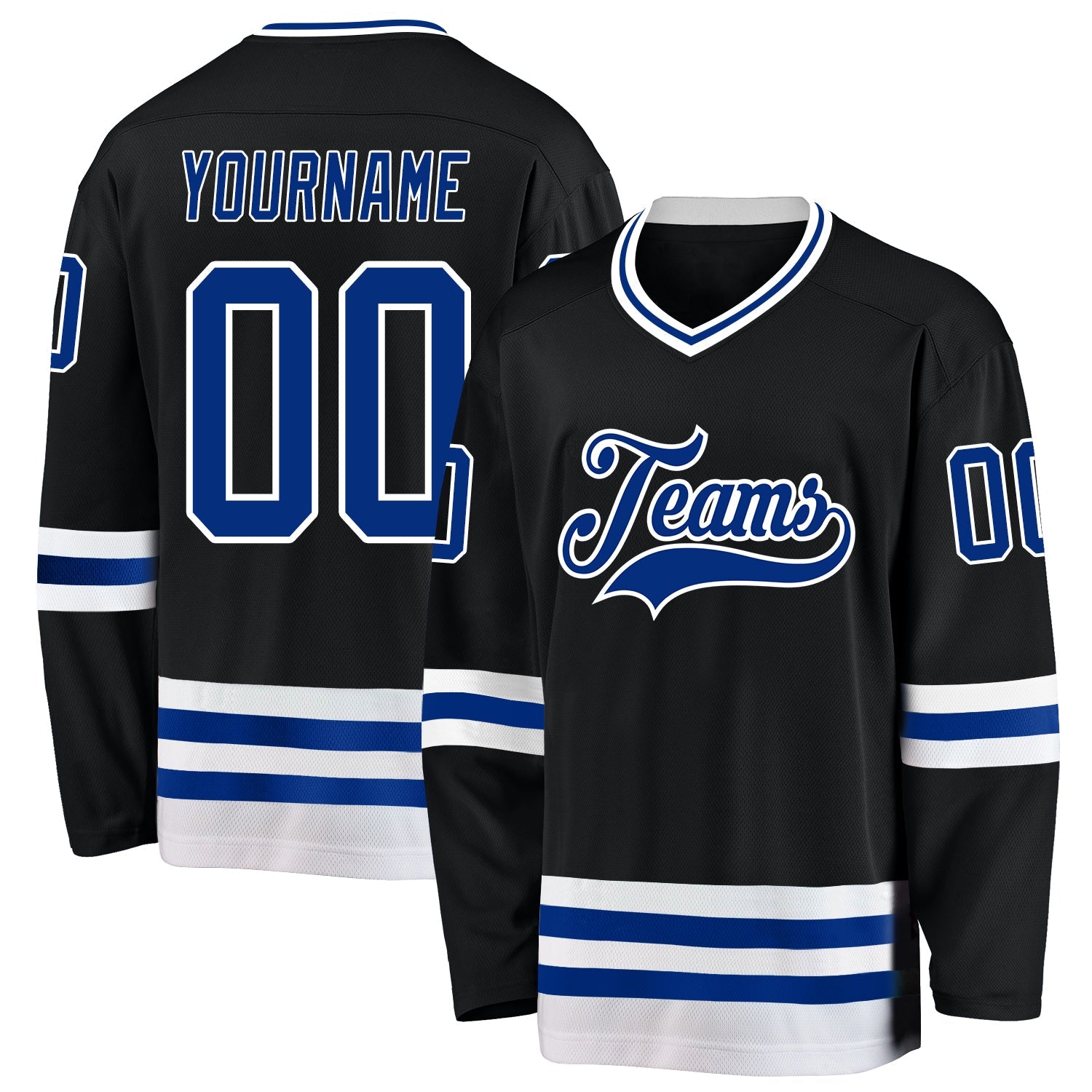 Custom Black Royal-White Hockey Jersey - Main View