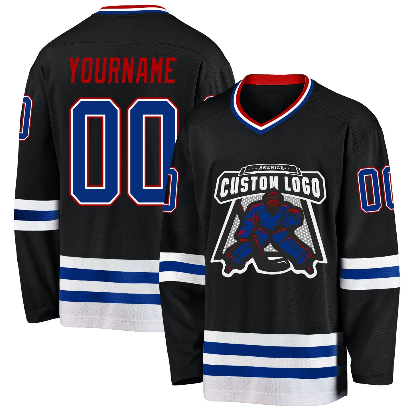 Custom Black Royal-Red Hockey Jersey view 2