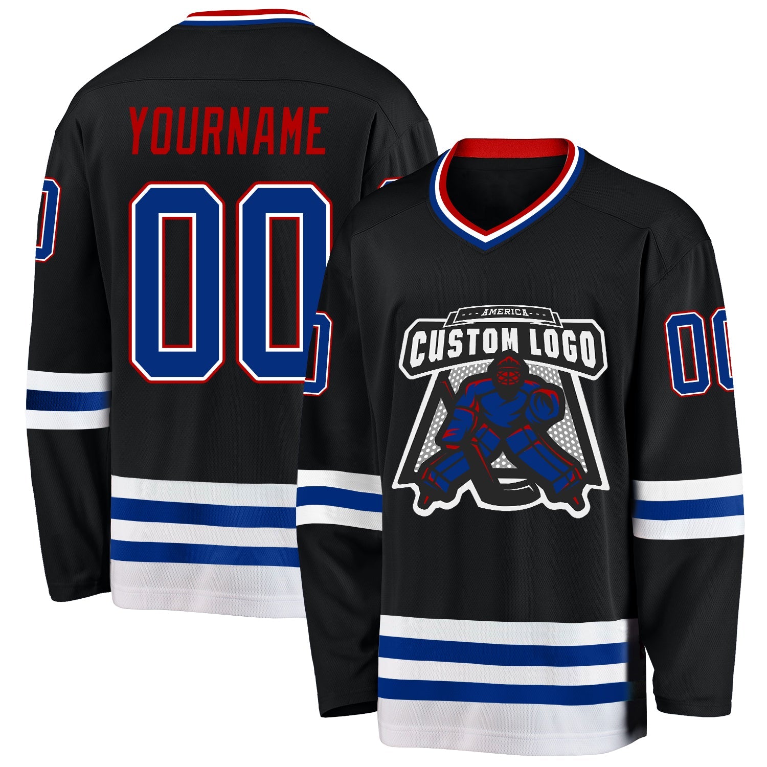 Custom Black Royal-Red Hockey Jersey view 2