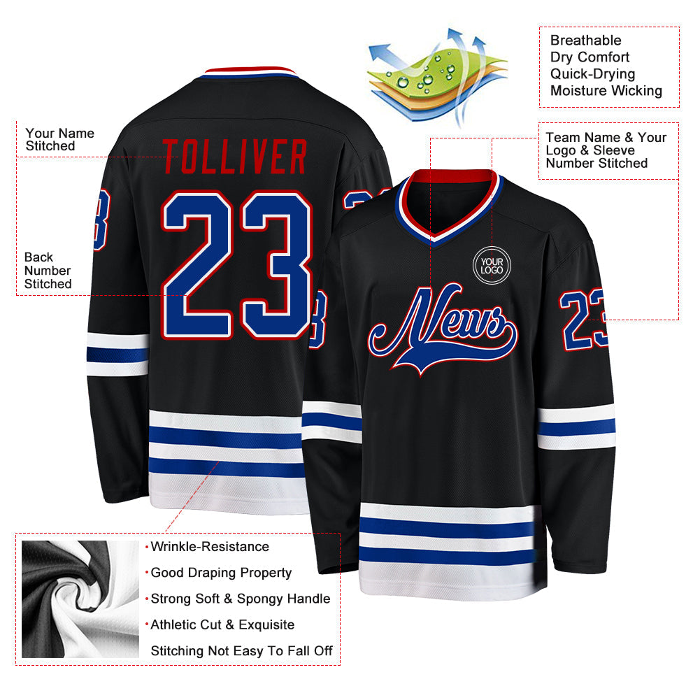 Custom Black Royal-Red Hockey Jersey view 3