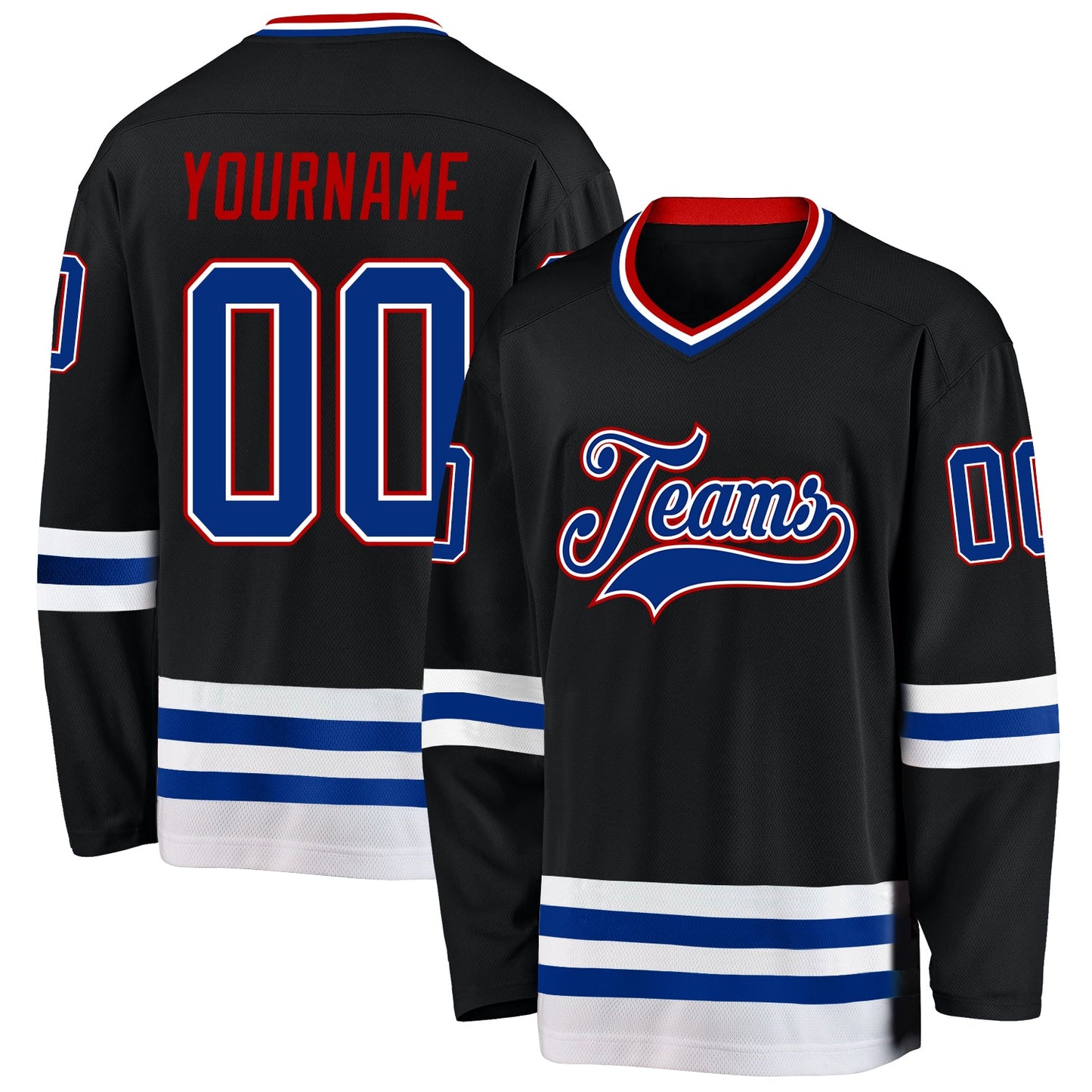 Custom Black Royal-Red Hockey Jersey - Main View