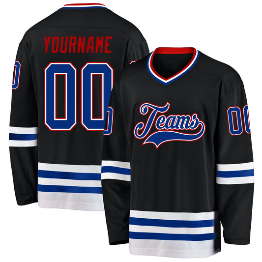 Custom Black Royal-Red Hockey Jersey - Main View