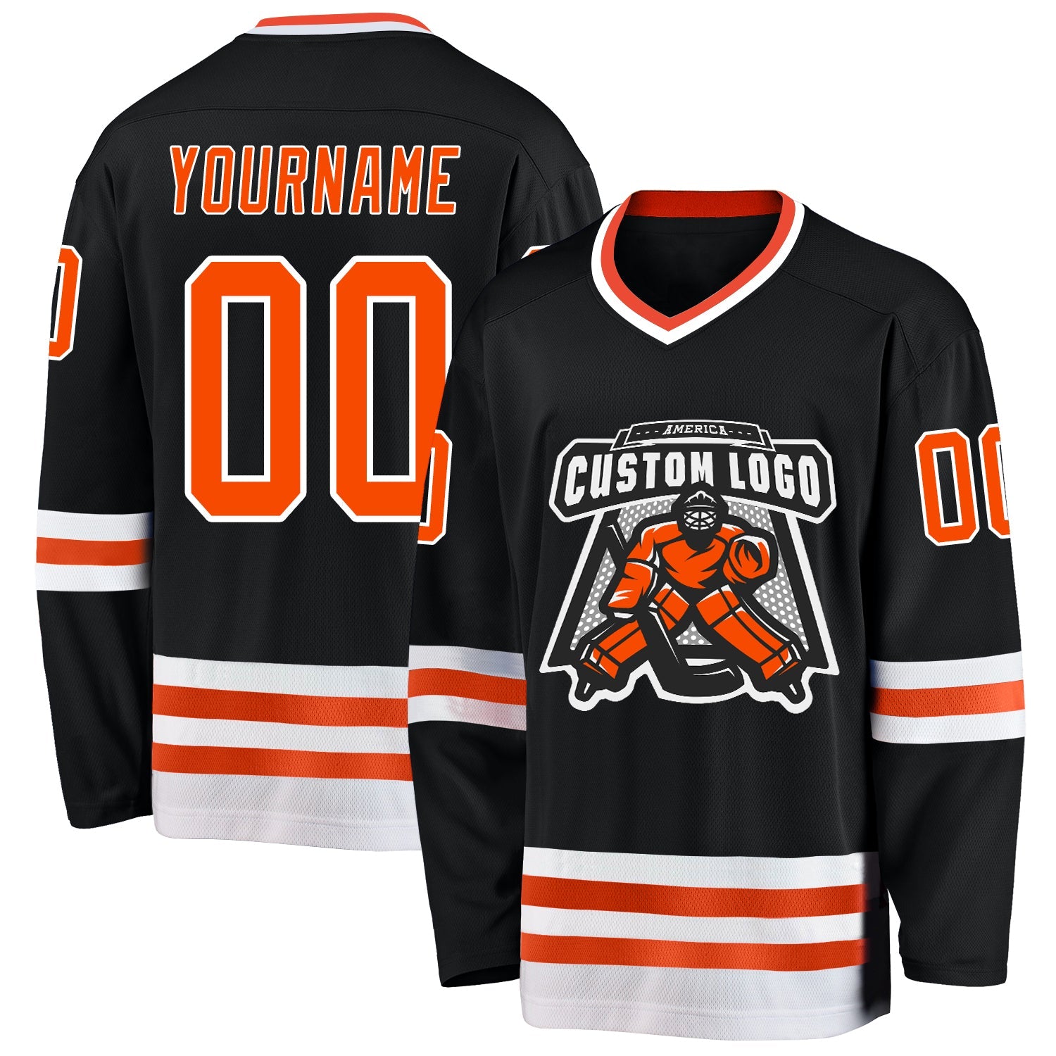 Custom Black Orange-White Hockey Jersey view 2