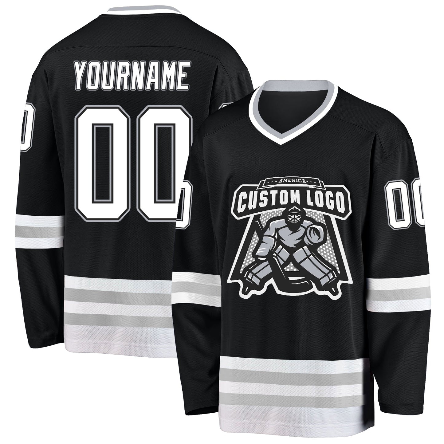 Custom Black White-Gray Hockey Jersey view 2