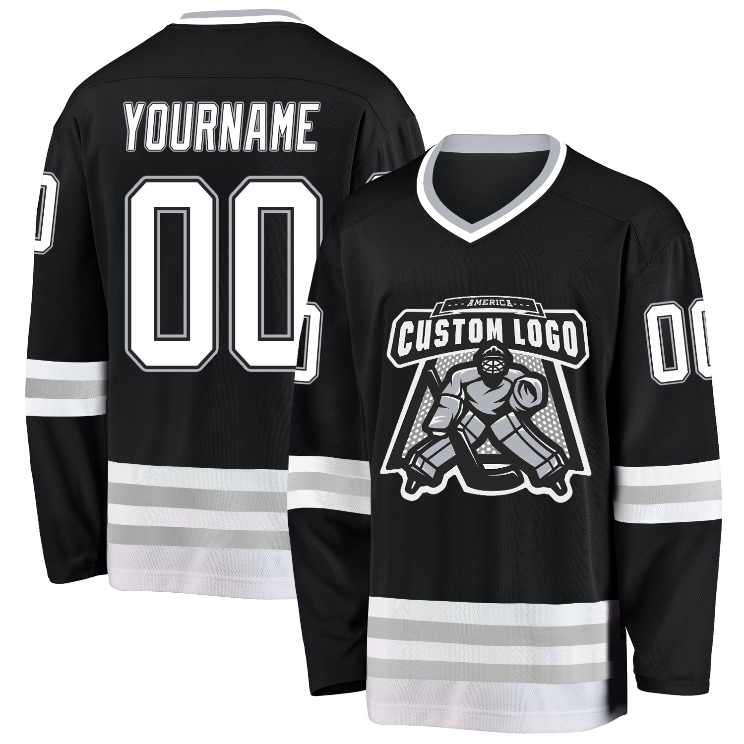 Custom Black White-Gray Hockey Jersey view 2