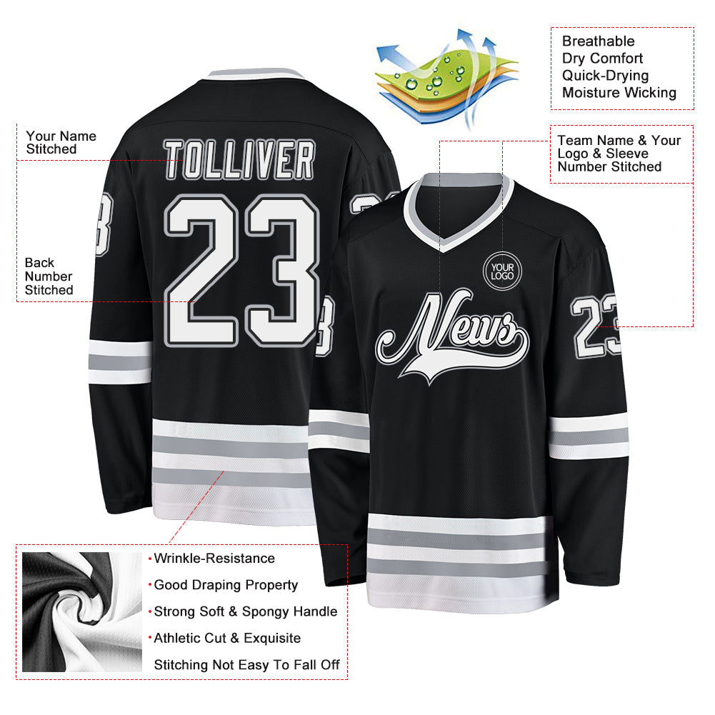 Custom Black White-Gray Hockey Jersey view 3