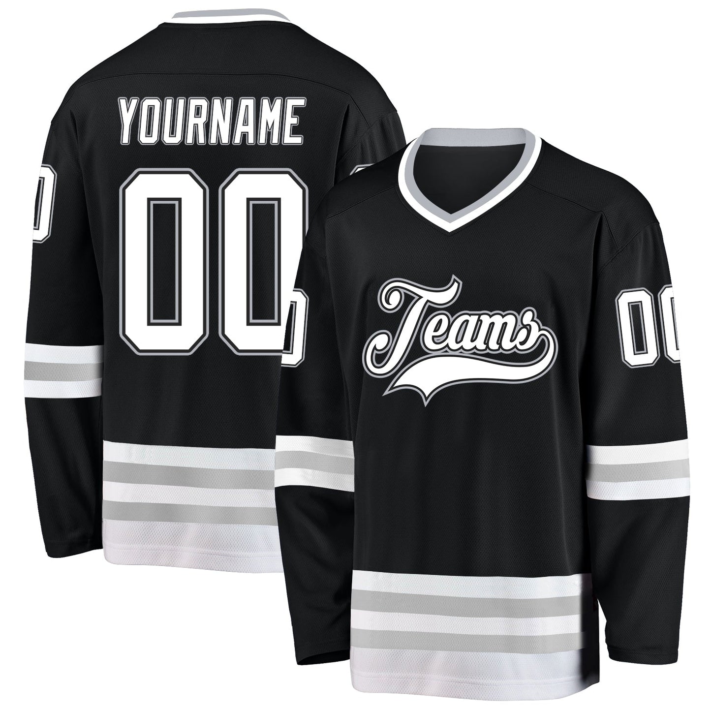 Custom Black White-Gray Hockey Jersey - Main View