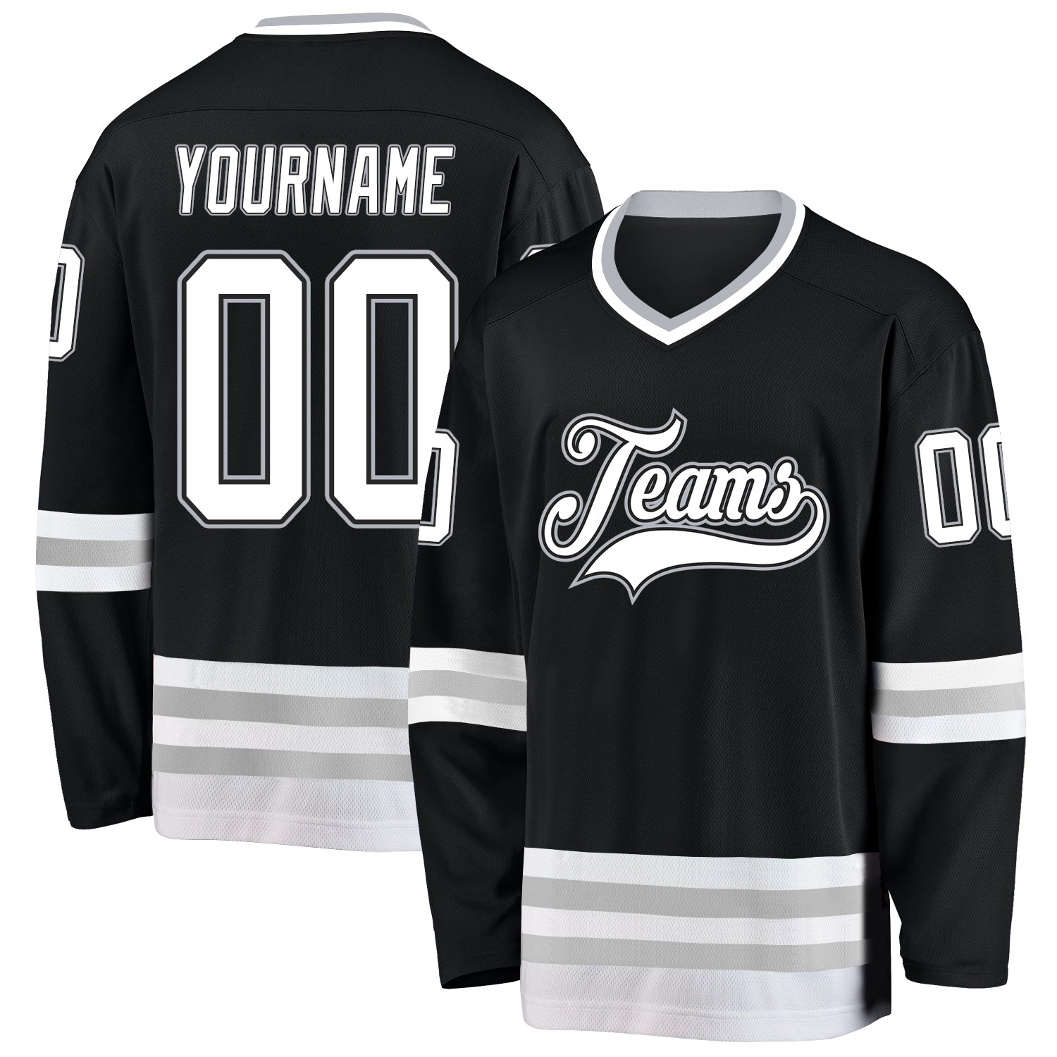Custom Black White-Gray Hockey Jersey - Main View