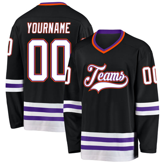 Custom Black Purple-Orange Hockey Jersey - Main View