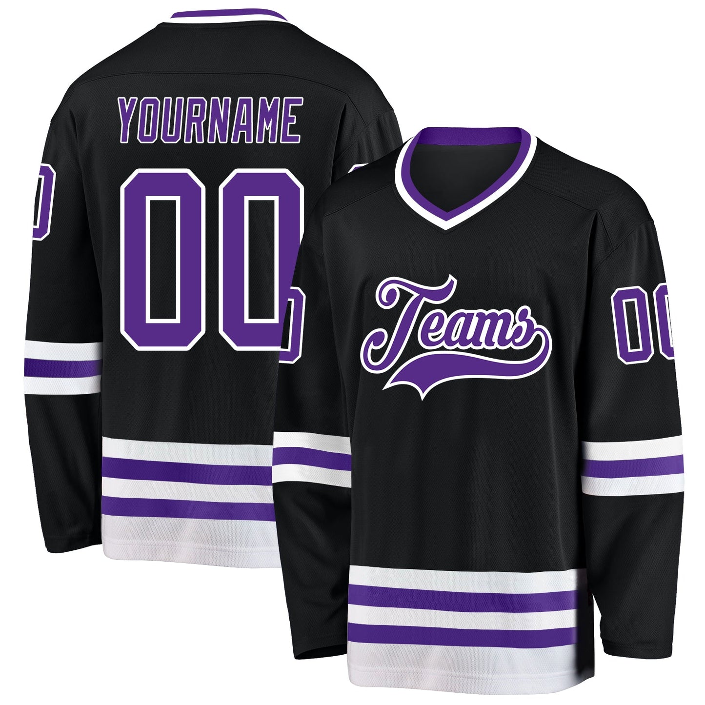 Custom Black Purple-White Hockey Jersey - Main View