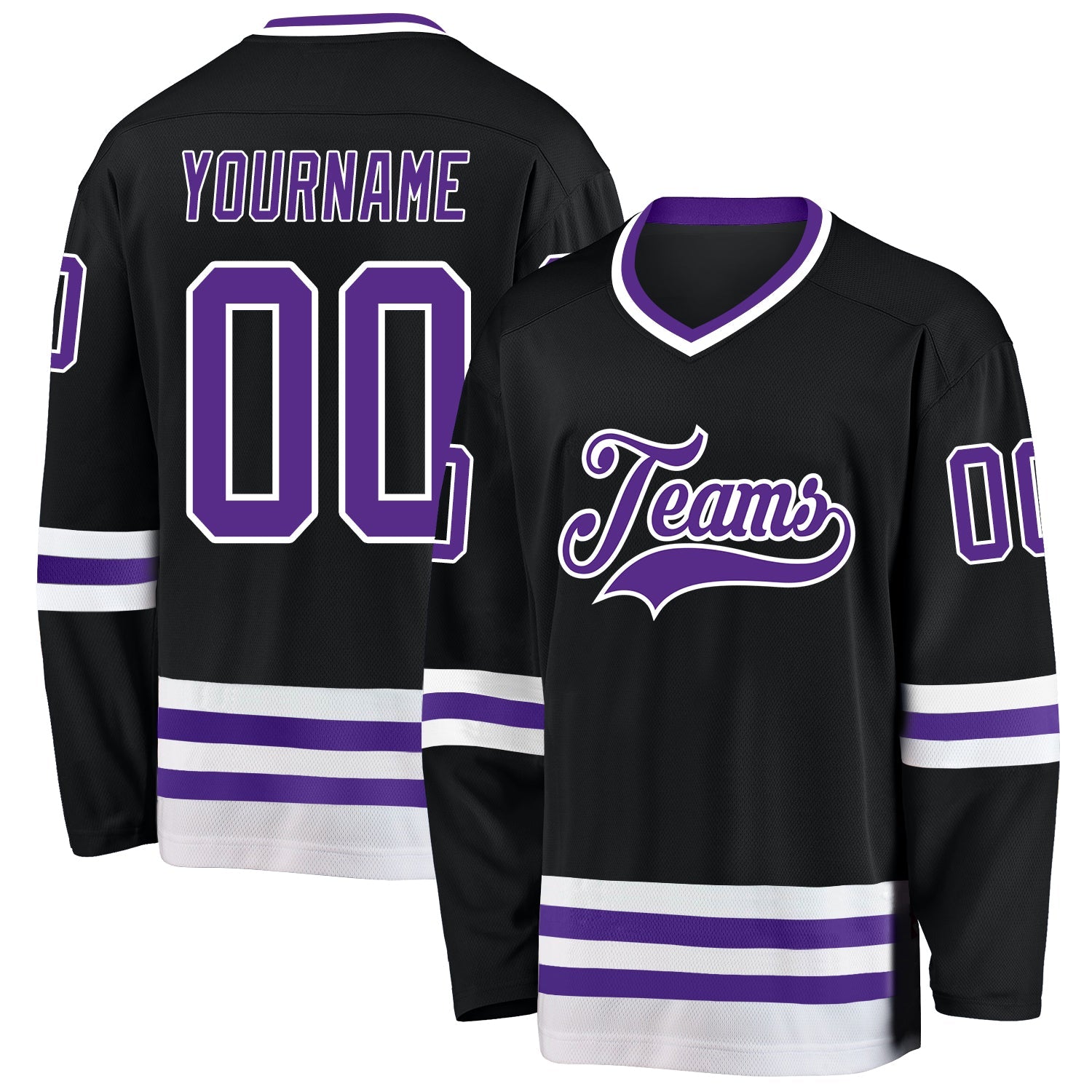 Custom Black Purple-White Hockey Jersey - Main View