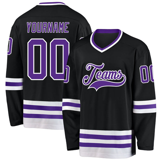 Custom Black Purple-White Hockey Jersey - Main View