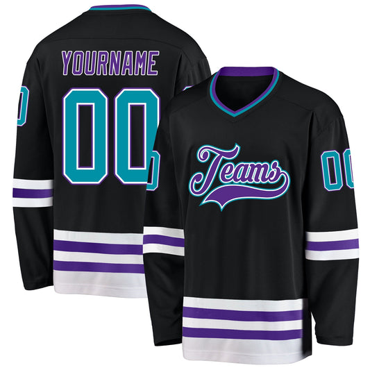 Custom Black Teal-Purple Hockey Jersey - Main View