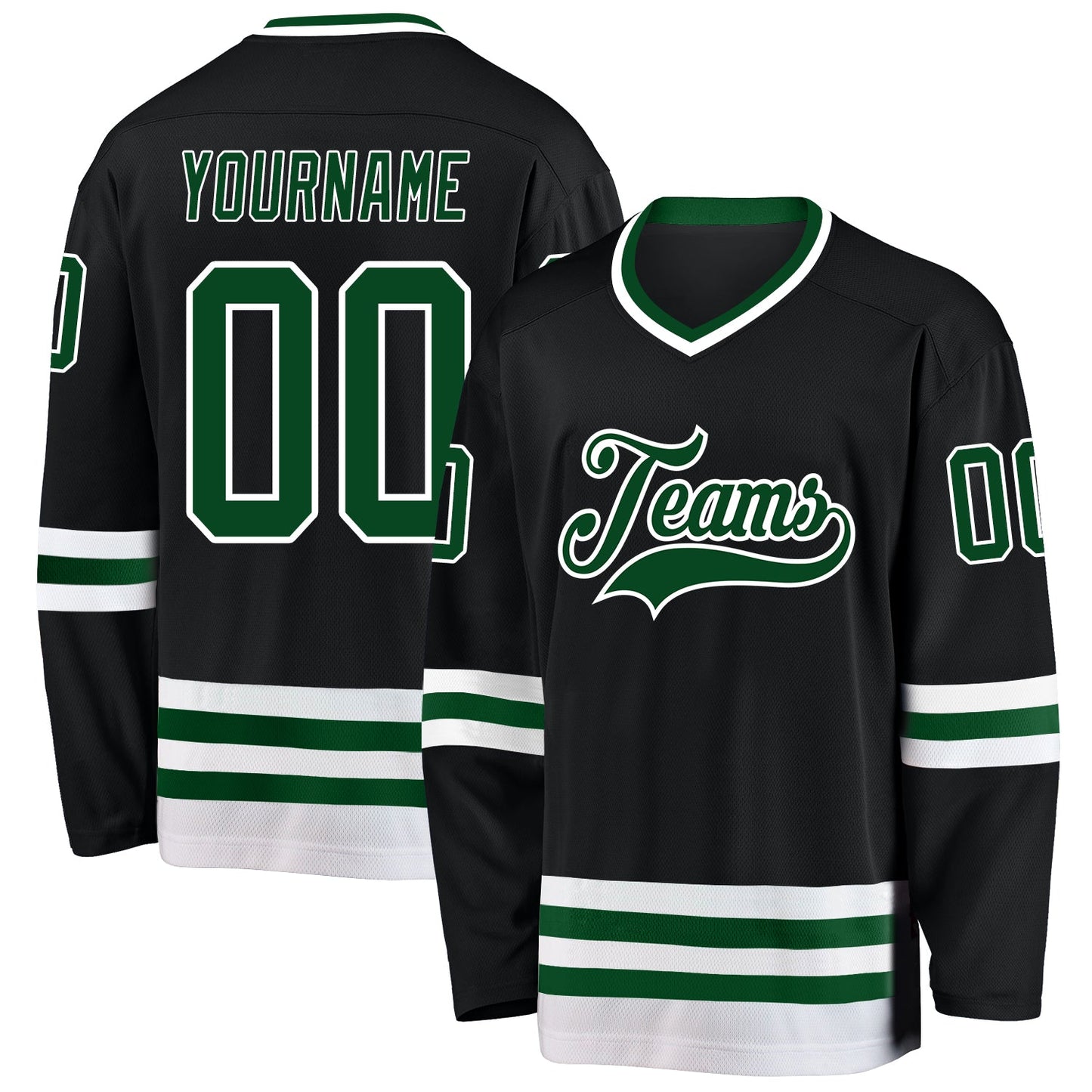 Custom Black Green-White Hockey Jersey - Main View