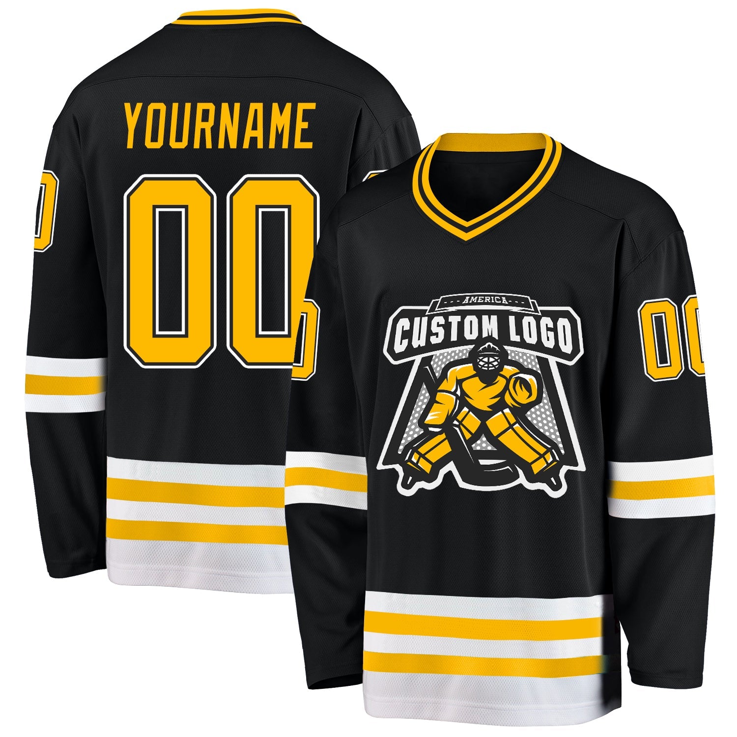 Custom Black Gold-White Hockey Jersey view 2
