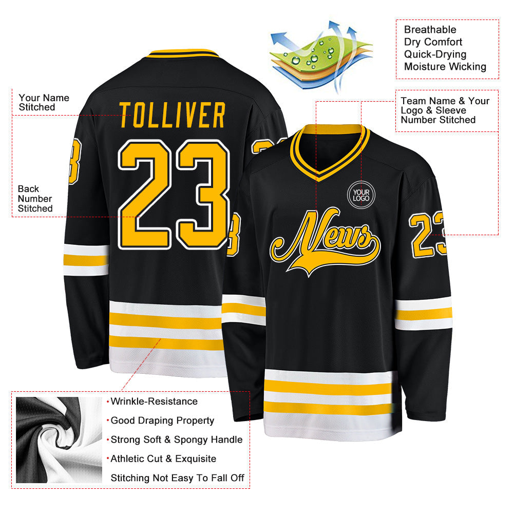 Custom Black Gold-White Hockey Jersey view 3