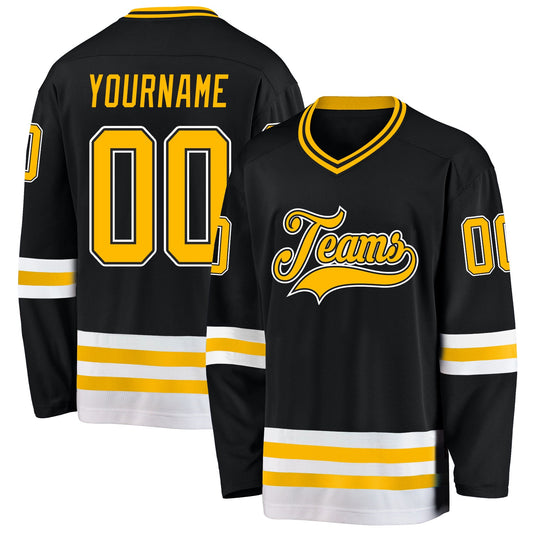 Custom Black Gold-White Hockey Jersey - Main View