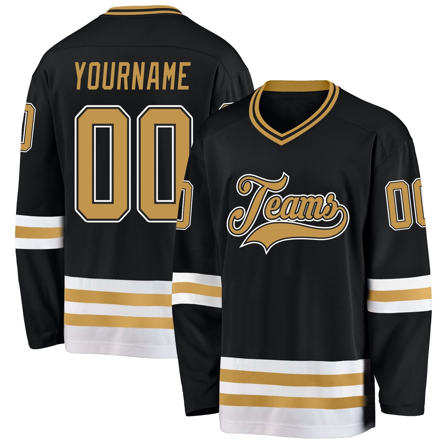 Custom Black Old Gold-White Hockey Jersey - Main View