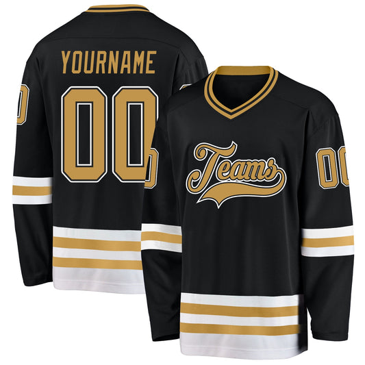 Custom Black Old Gold-White Hockey Jersey - Main View