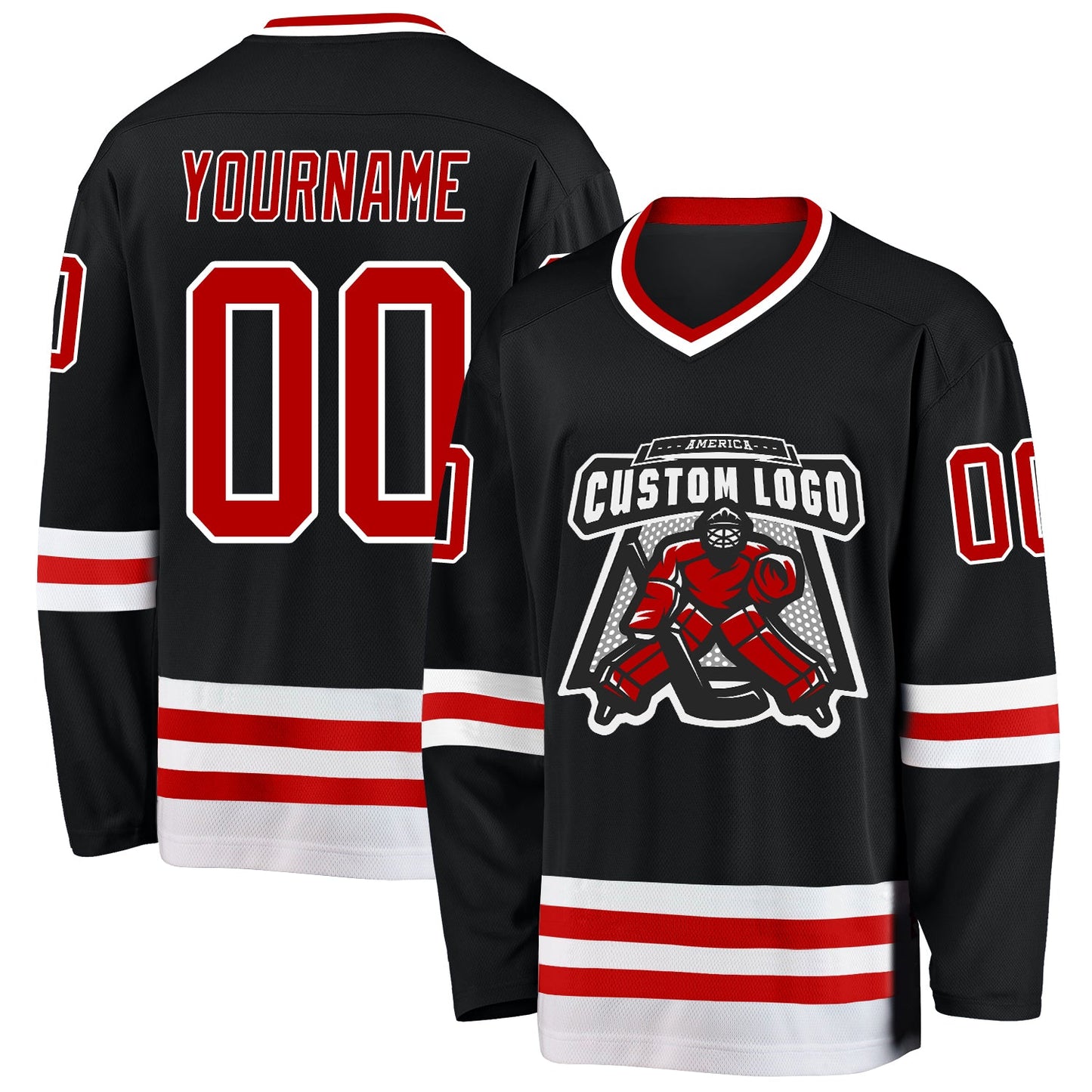 Custom Black Red-White Hockey Jersey view 2