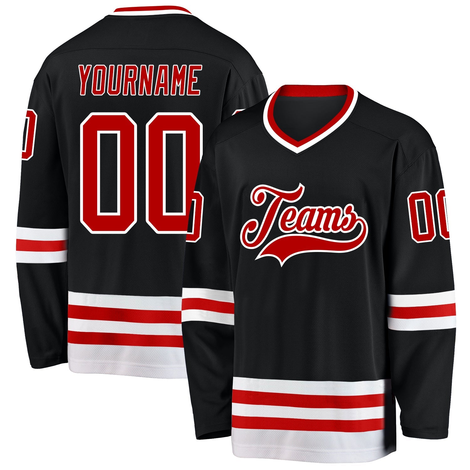 Custom Black Red-White Hockey Jersey - Main View