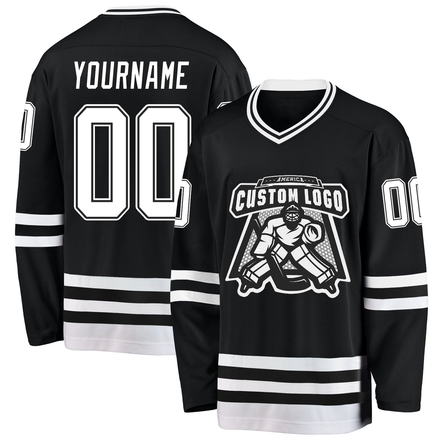 Custom Black White Hockey Jersey view 2