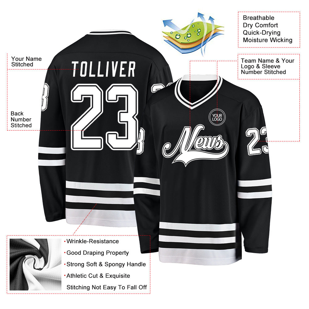 Custom Black White Hockey Jersey view 3