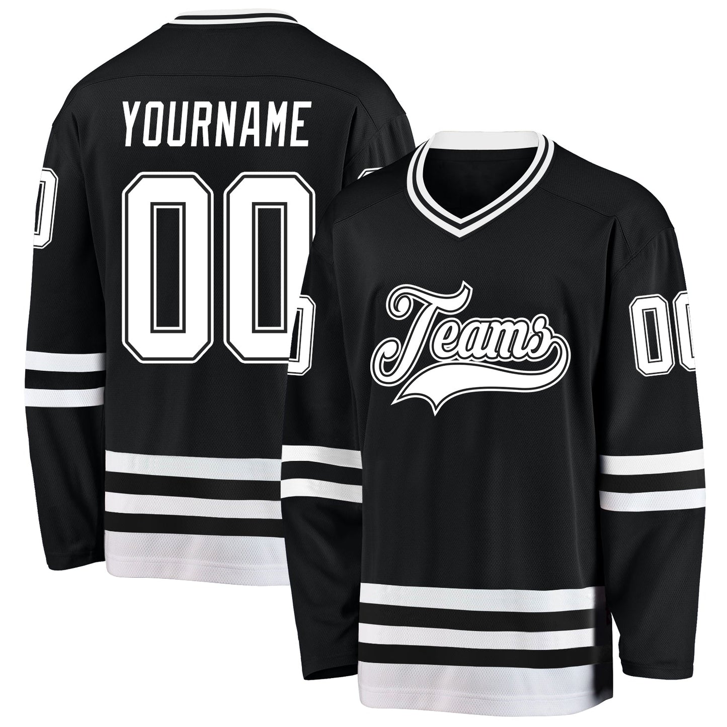 Custom Black White Hockey Jersey - Main View