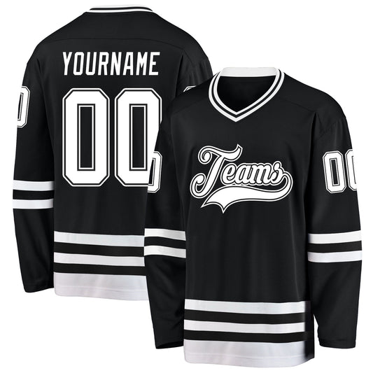 Custom Black White Hockey Jersey - Main View
