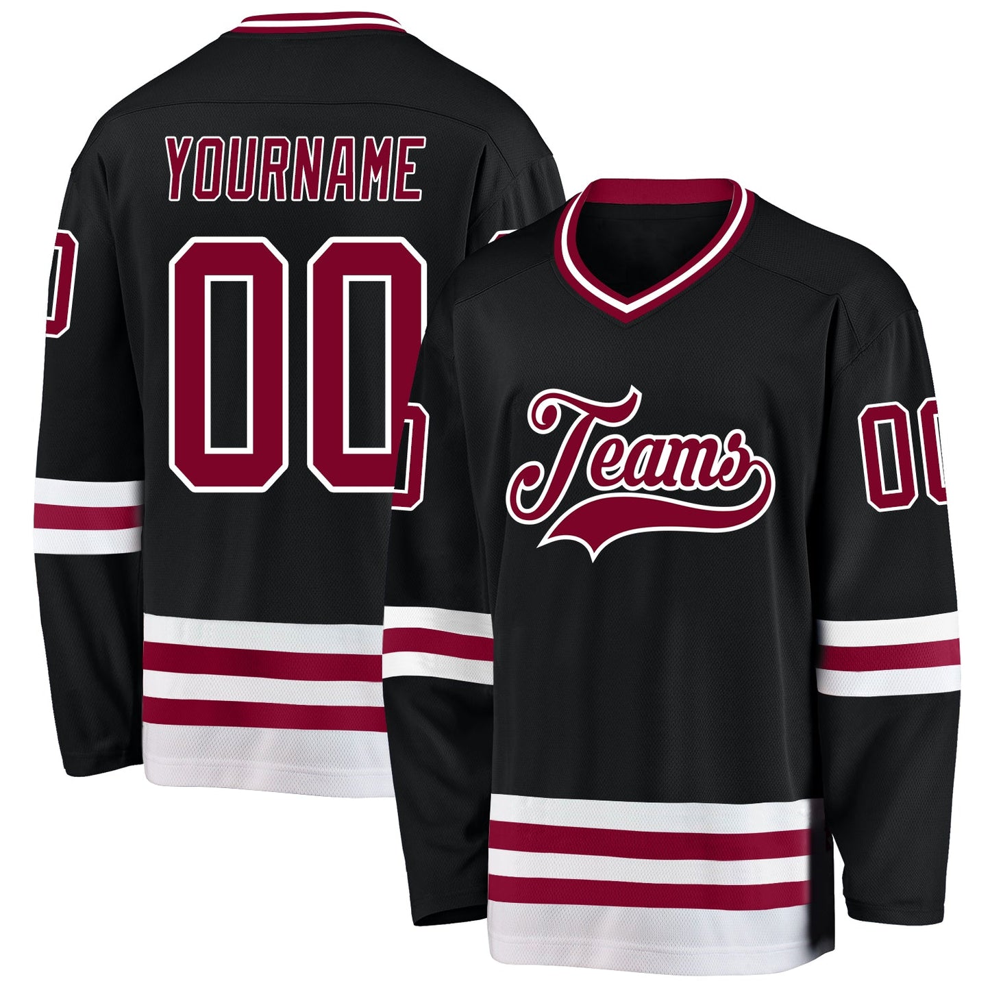 Custom Black Maroon-White Hockey Jersey - Main View