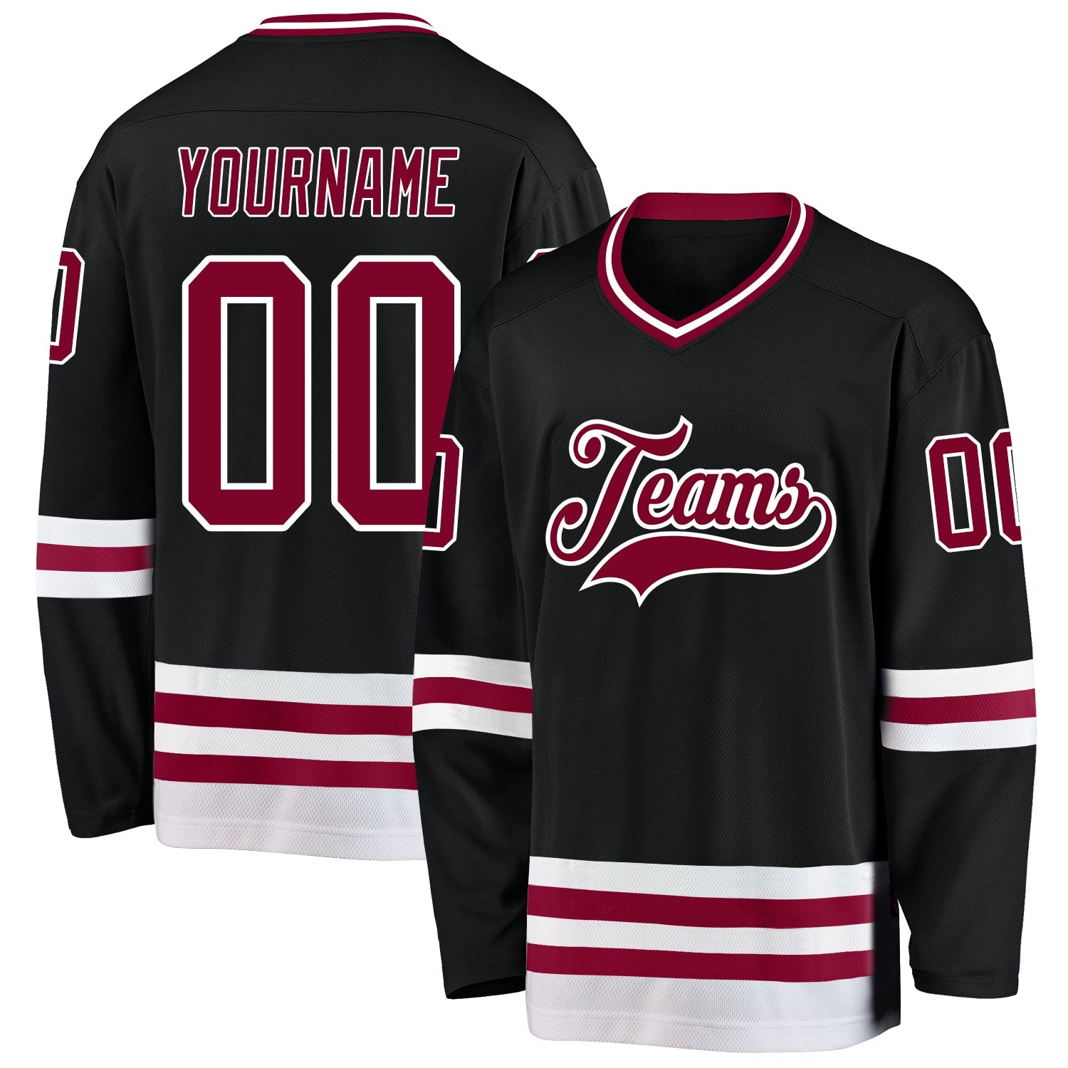 Custom Black Maroon-White Hockey Jersey - Main View