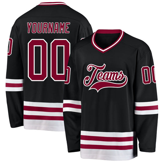 Custom Black Maroon-White Hockey Jersey - Main View
