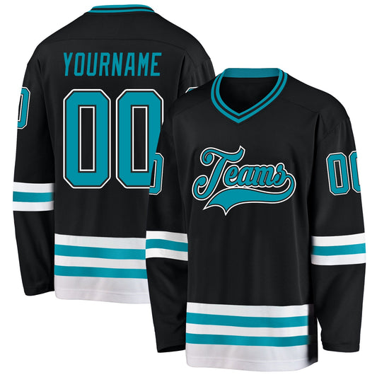 Custom Black Teal-White Hockey Jersey - Main View