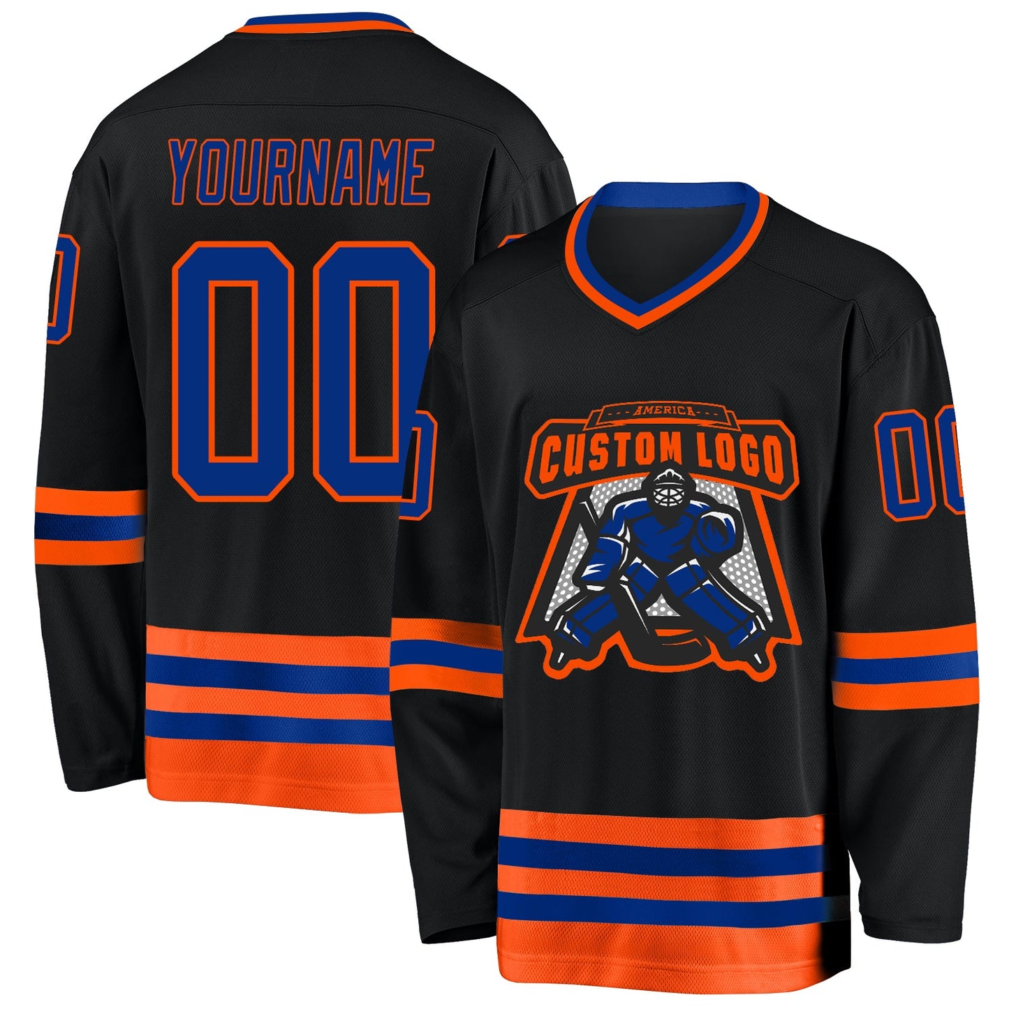 Custom Black Royal-Orange Hockey Jersey view 2