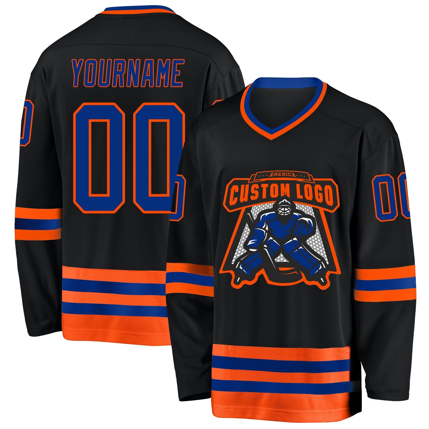 Custom Black Royal-Orange Hockey Jersey view 2