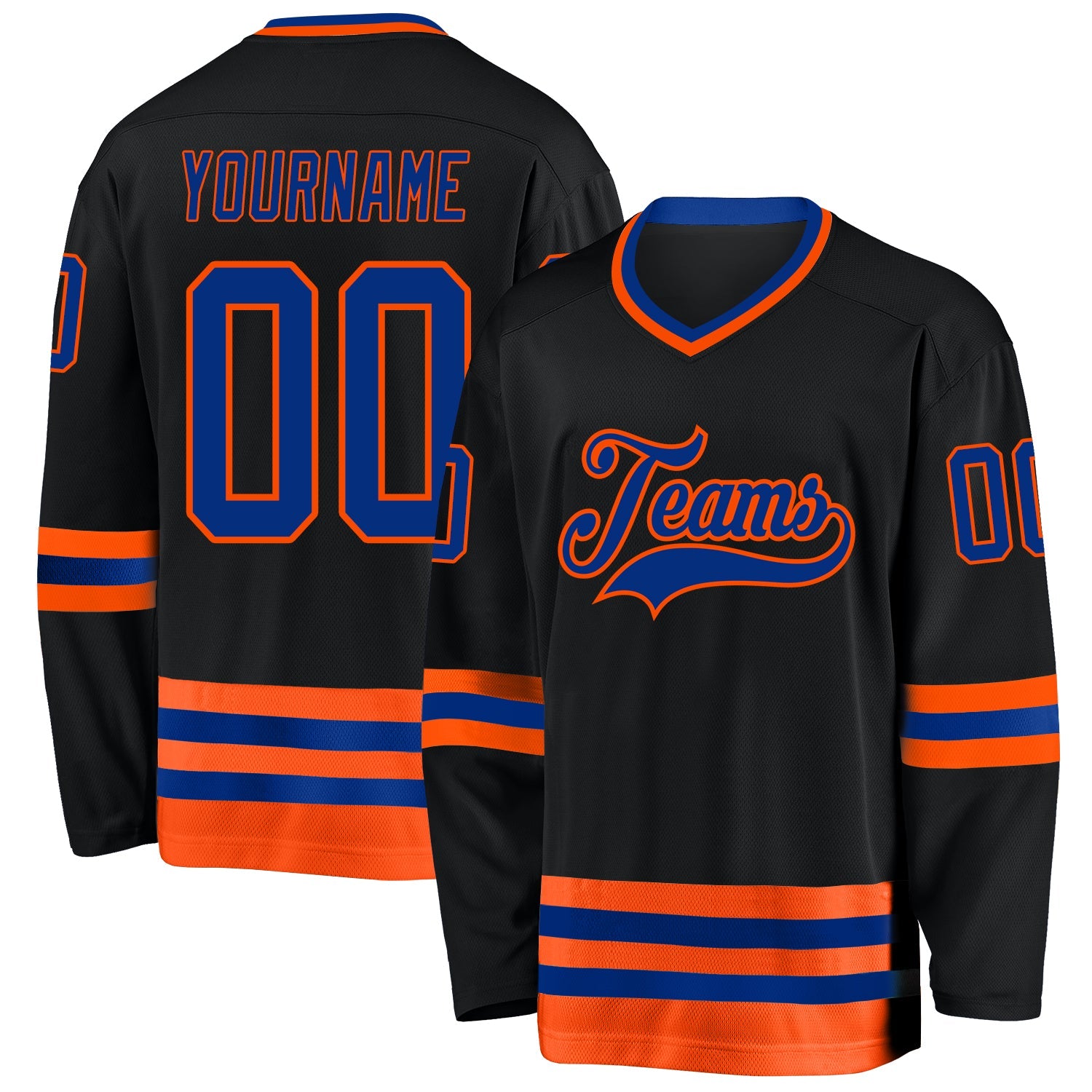 Custom Black Royal-Orange Hockey Jersey - Main View