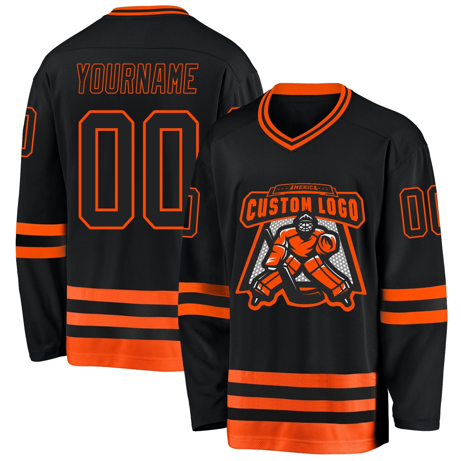 Custom Black Orange Hockey Jersey view 2