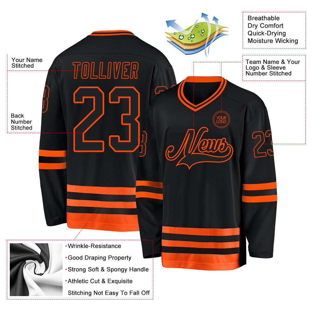 Custom Black Orange Hockey Jersey view 3