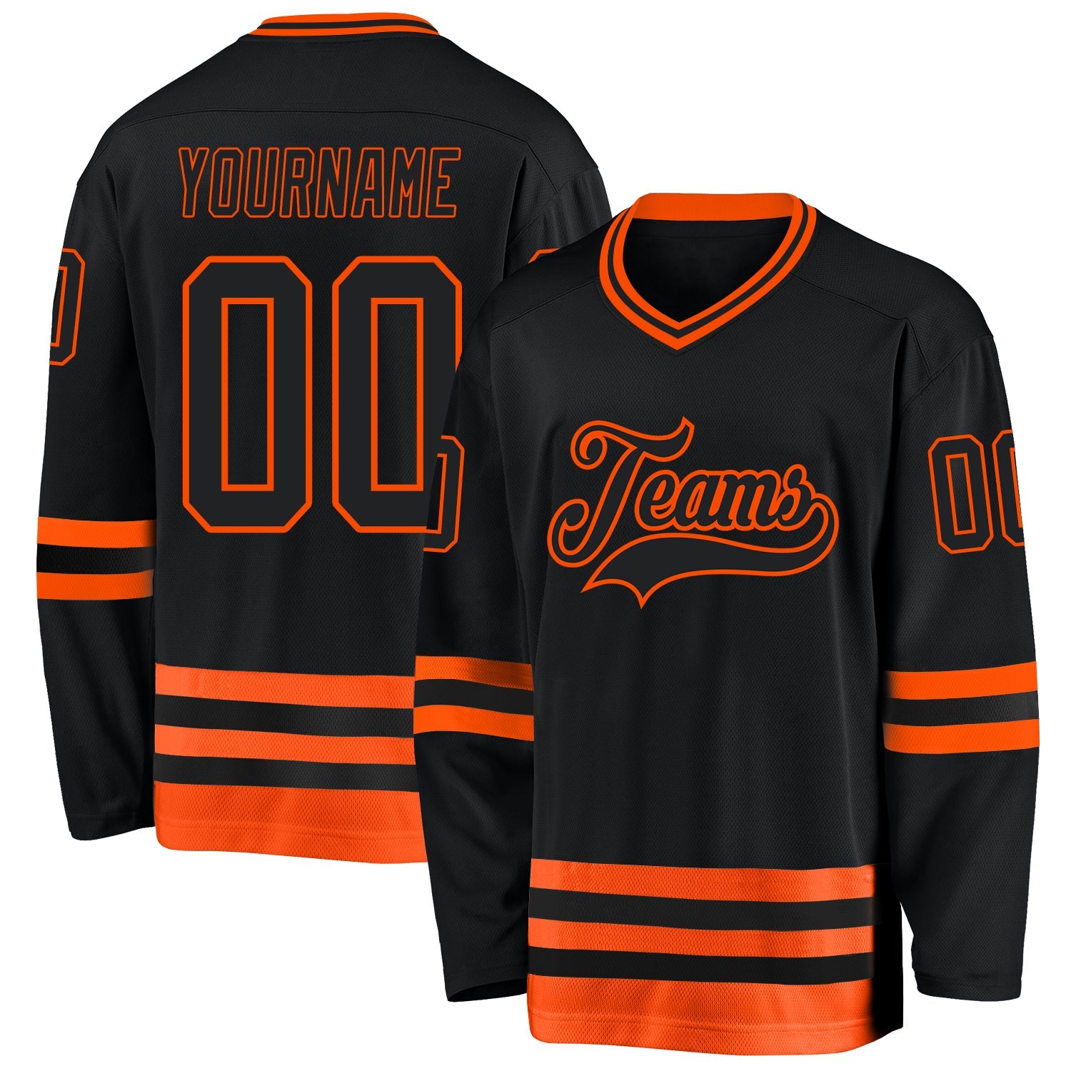 Custom Black Orange Hockey Jersey - Main View