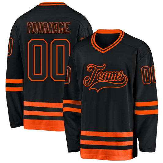 Custom Black Orange Hockey Jersey - Main View