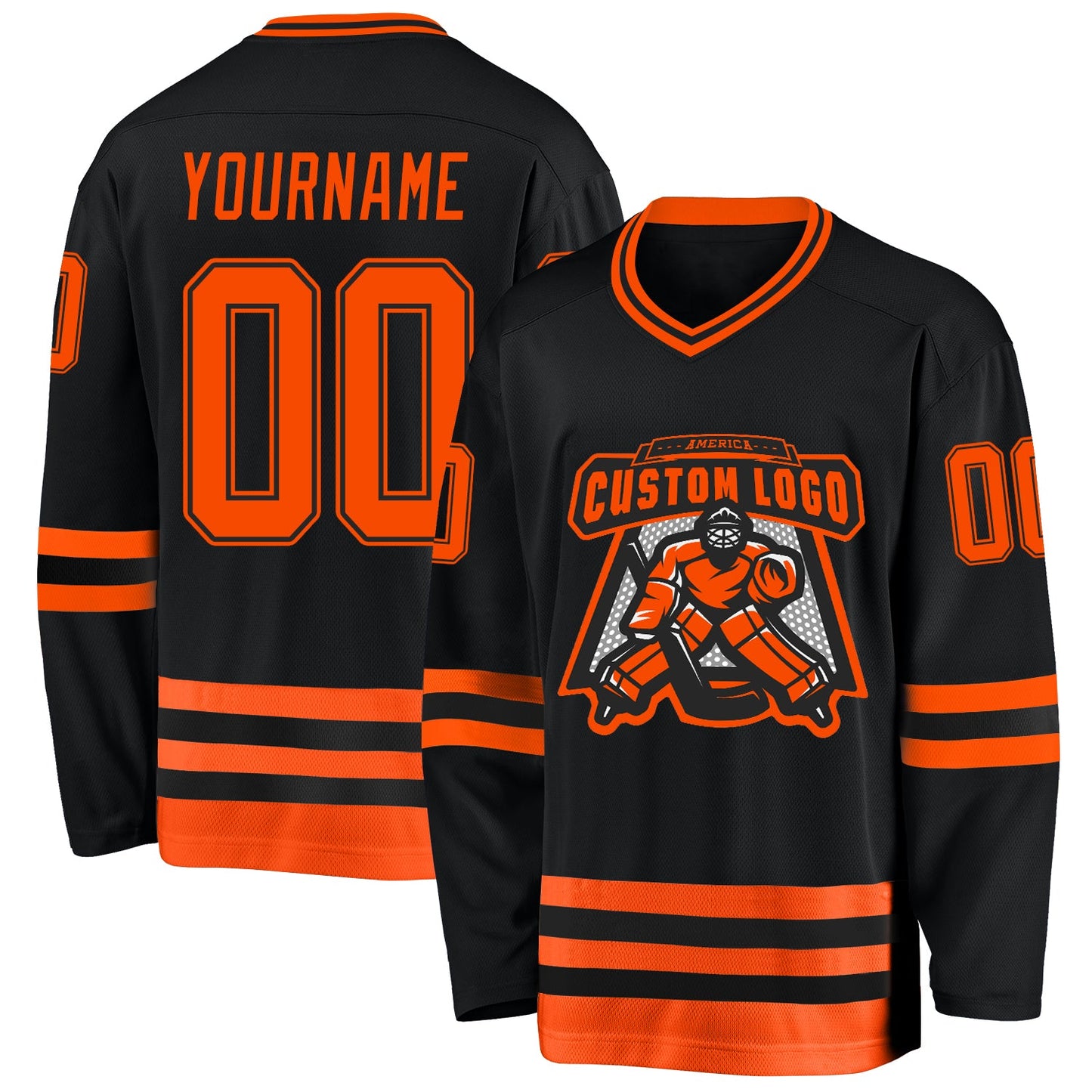 Custom Black Orange Hockey Jersey view 2