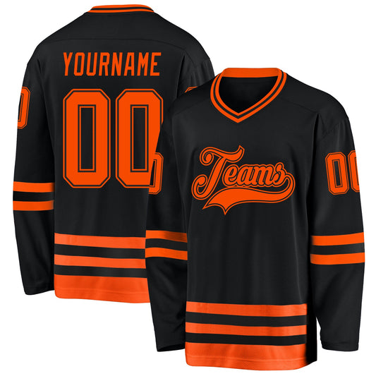 Custom Black Orange Hockey Jersey - Main View