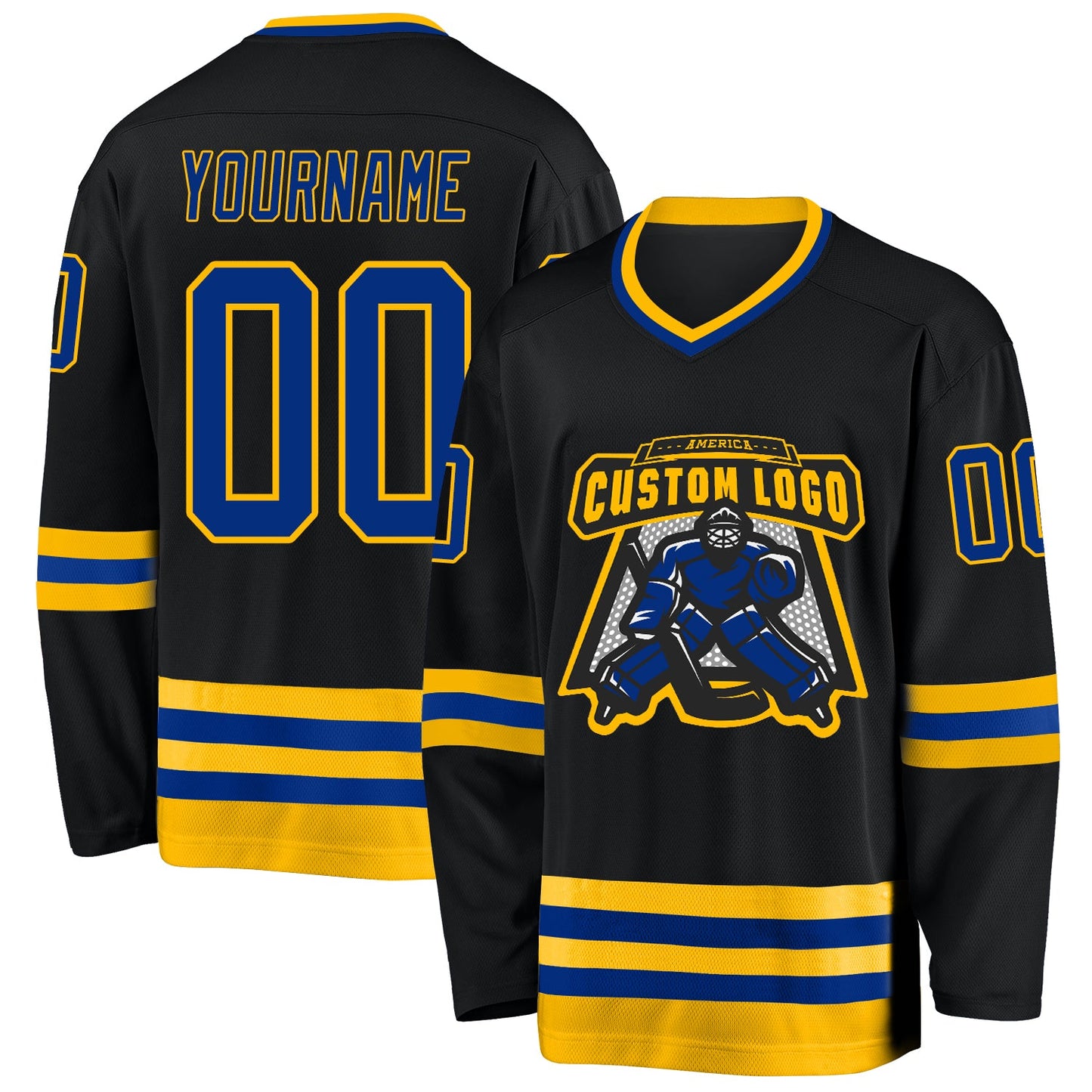 Custom Black Royal-Gold Hockey Jersey view 2